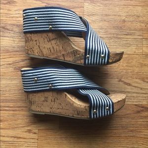 Navy + White Studded Cork Wedges | Nautical